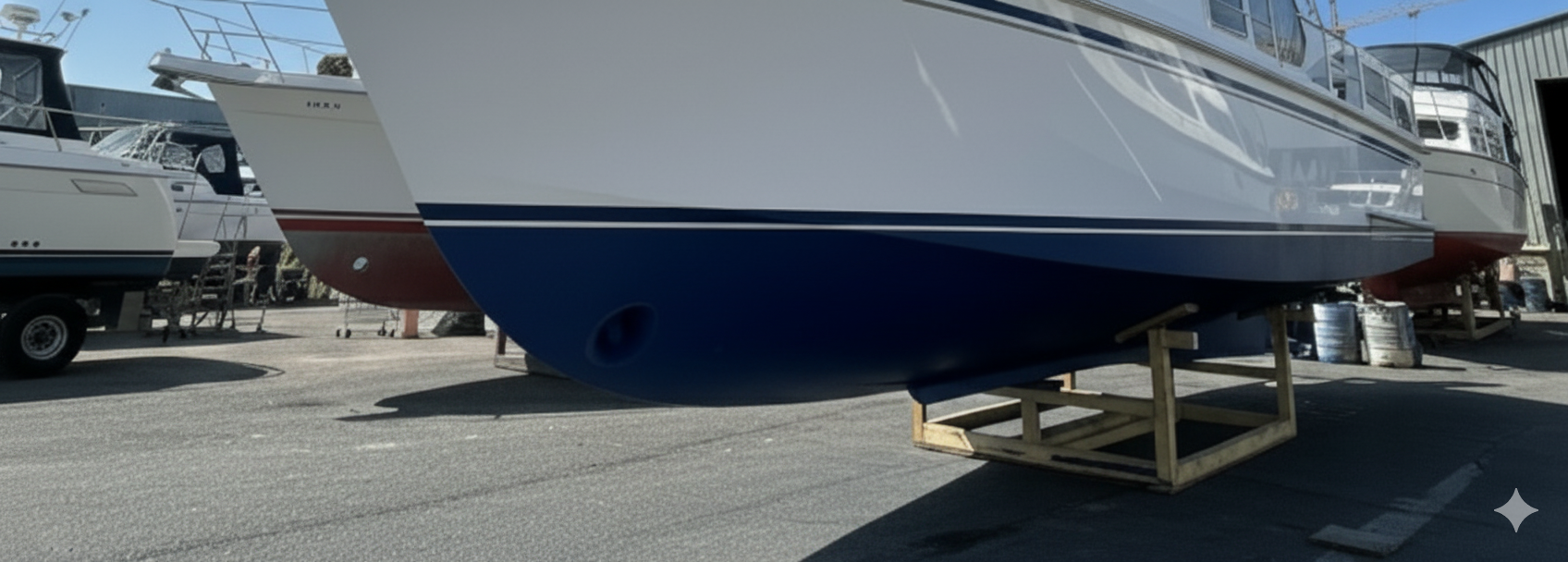Onderwaterschip van een boot voorzien van antifouling voor bescherming tegen aangroei.