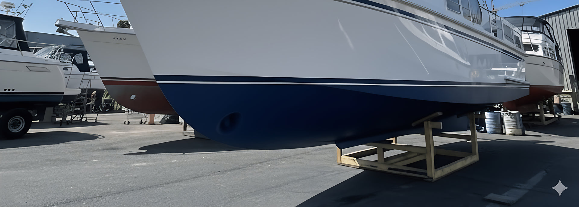 Boot met nieuwe blauwe antifouling en glanzende witte romp – YachtMates