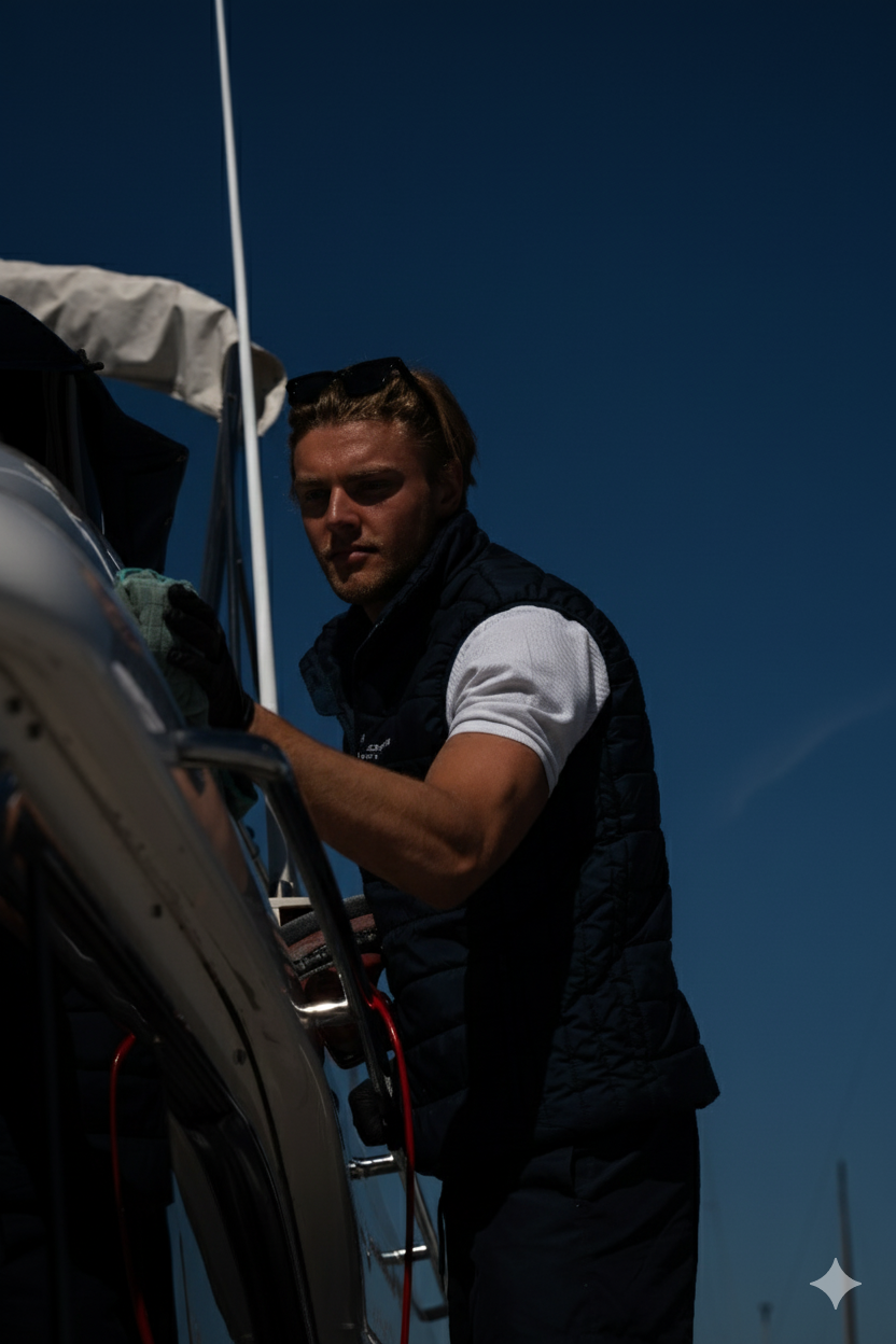 YachtMates voert professionele bootreiniging uit op locatie in de haven.