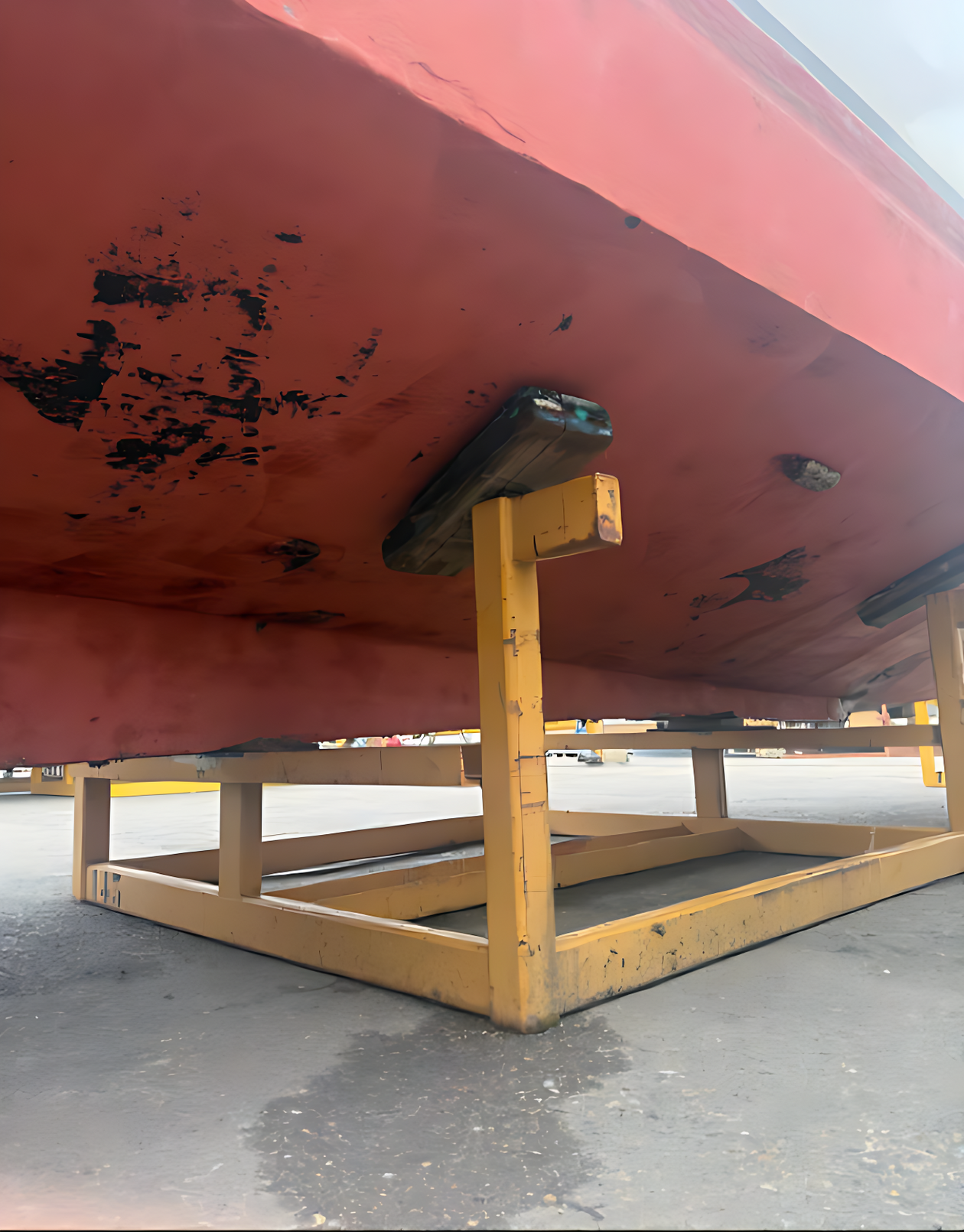 Onderzijde boot met oude rode antifouling – YachtMates Limburg 